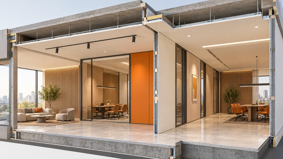 Concept commercial interior with ceiling and partition details